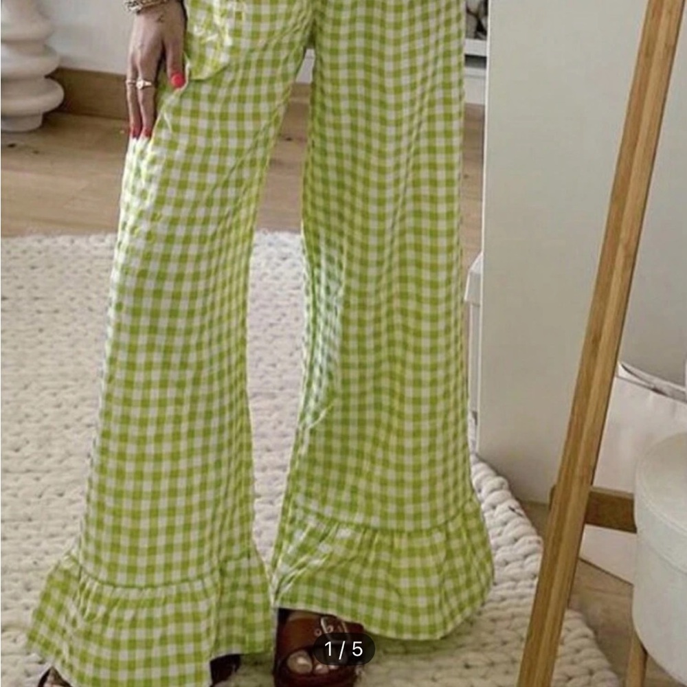 Green Gingham Women's Pants